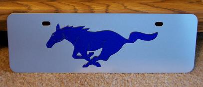 Mustang running horse blue s/s plate half high