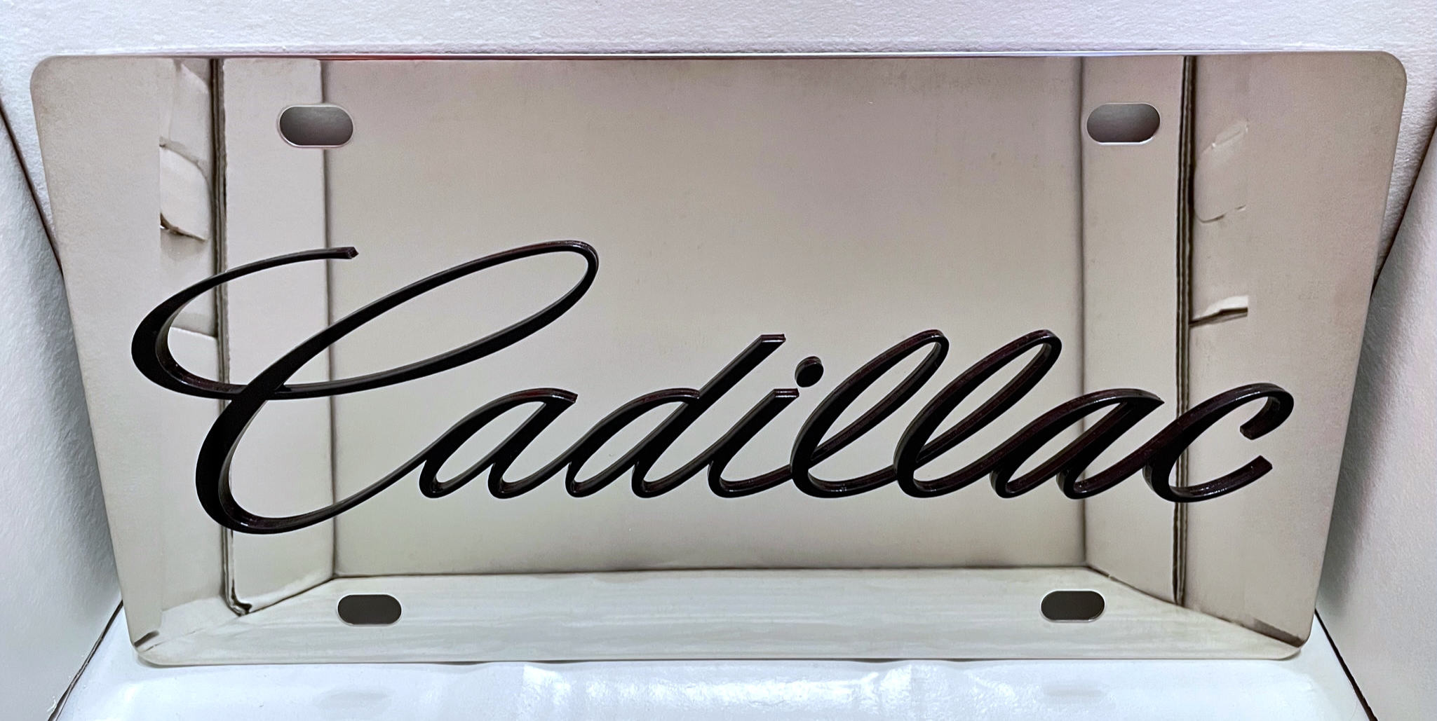 Cadillac script black stainless steel license p...