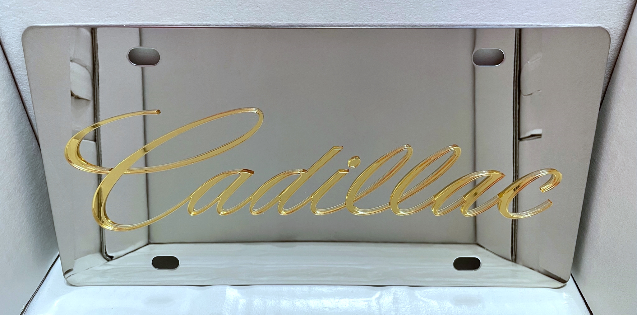 Cadillac script gold stainless steel vanity pla...