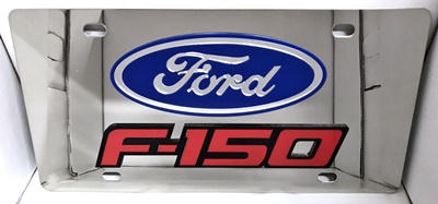 Ford F-150 stainless steel vanity plate red