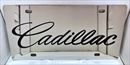 Cadillac script black stainless steel license plate tag