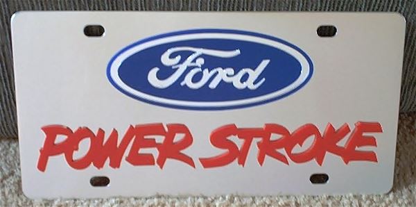 Ford Power Stroke red stainless steel plate vanity tag