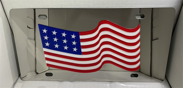 US American flag waving vanity license plate car tag